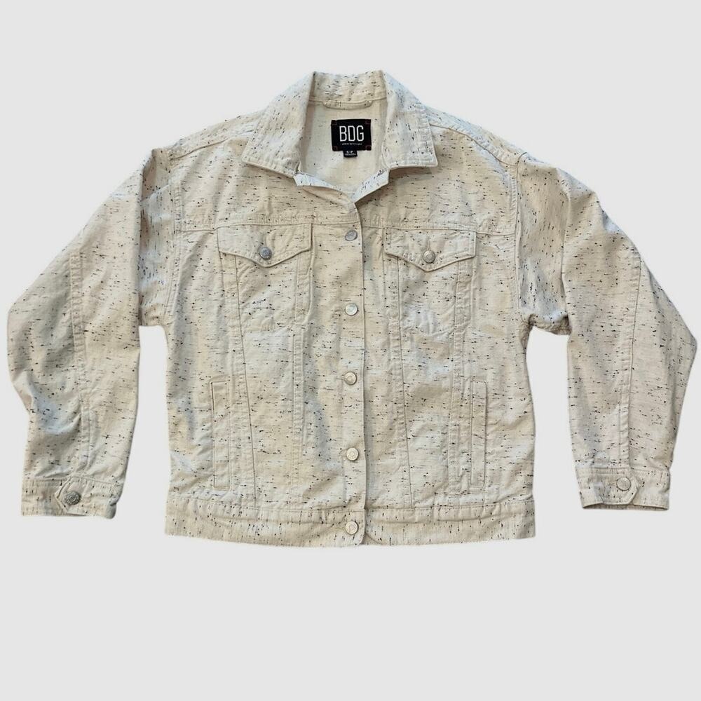 BDG Womens Boho Denim Trucker Jacket Speckled Button Front Small Cream Speckle